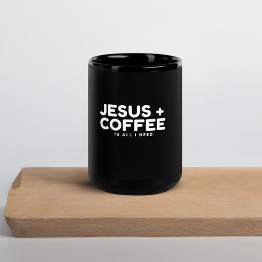 Jesus + Coffee Black Glossy Mug